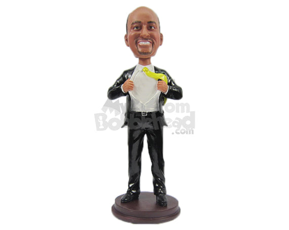 Custom Bobblehead Businessman In Formal Is Secret Superman Costume - Super Heroes & Movies Super Heroes Personalized Bobblehead & Cake Topper