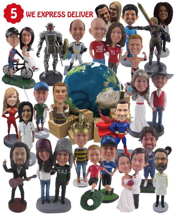 Custom Bobblehead Corporate Executives Holding A Promotional Sign - Wedding & Couples Couple Personalized Bobblehead & Cake Topper