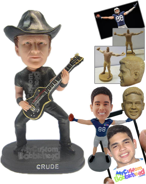 Rockstar Pal Playing His Guitar in Casual Attire Personalized Bobblehead