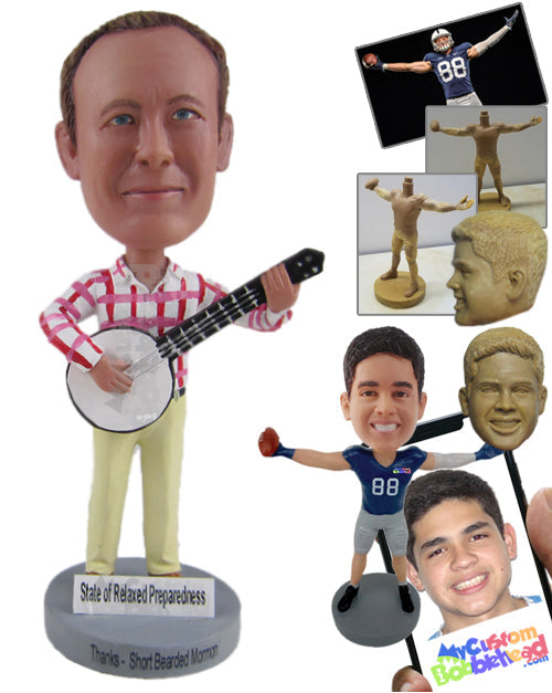 Male Banjo Player Wearing Long-Sleeved Shirt Personalized Bobblehead