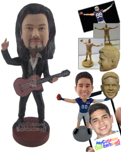 Rockstar Guy Ready to Rock with His Guitar Personalized Bobblehead