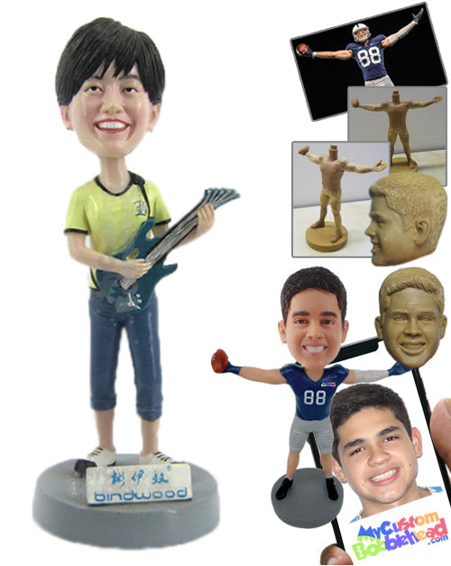 Female Guitarist Wearing a T-Shirt and Jeans Personalized Bobblehead