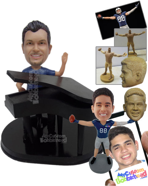 Pianist Waving Hello while Playing the Piano Personalized Bobblehead