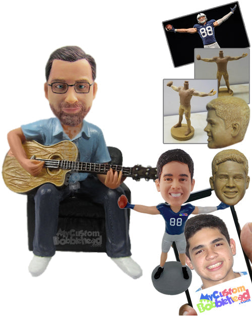 Guitar Player Sitting on Sofa and Ready to Play Some Tunes Personalized Bobblehead