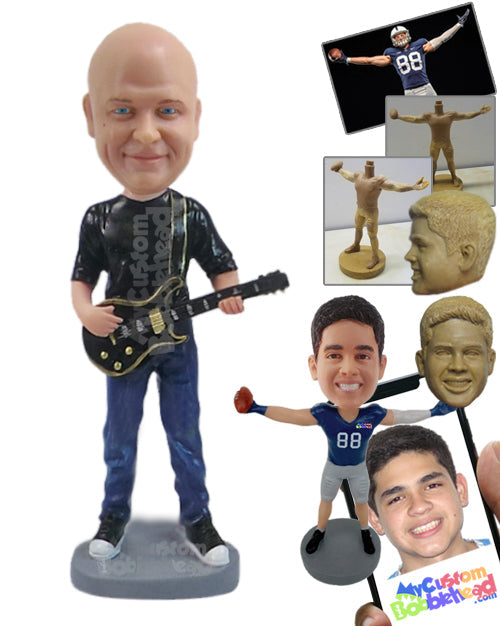 Guitarist in Stylish T-Shirt and Jeans Playing the Guitar Personalized Bobblehead