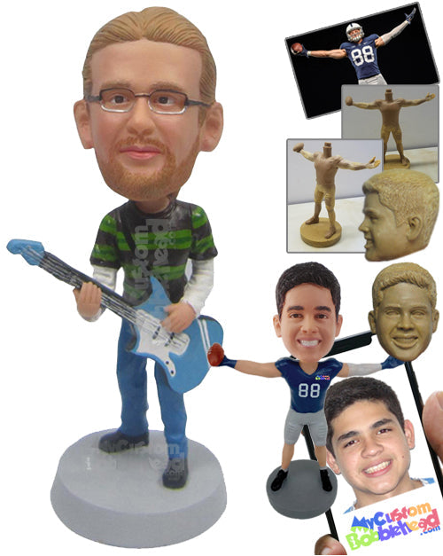 Guitarist in T-Shirt Ready to Rock the Audience Personalized Bobblehead