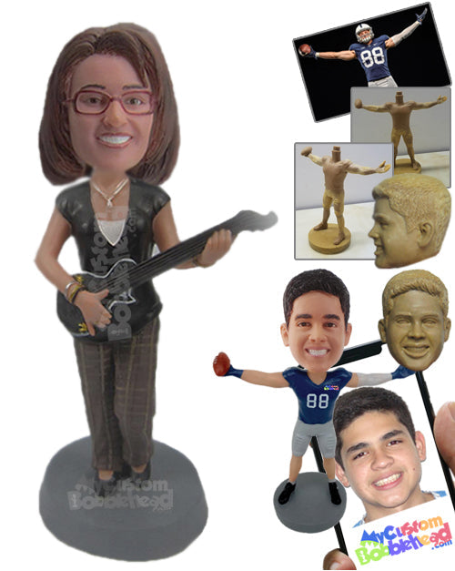 Gorgeous Lady Playing Some Tunes in Her Guitar Personalized Bobblehead