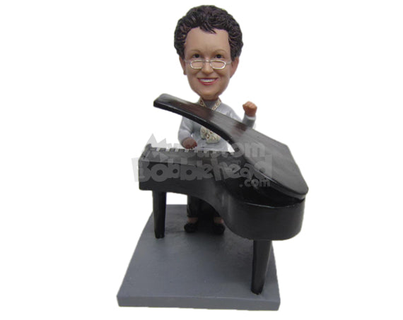 Custom Bobblehead Female Piano Artist Playing Some Tunes In Her Piano - Musicians & Arts Percussion Instruments Personalized Bobblehead & Cake Topper