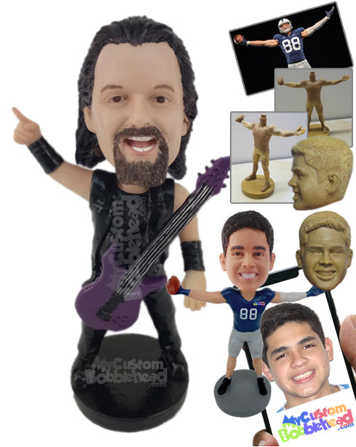 Hard Rocker in Sleeveless Tank Top Giving It All for the Fans Personalized Bobblehead