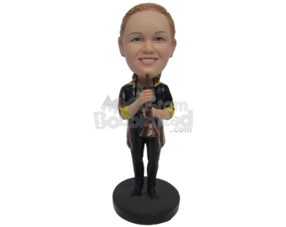 Female Trumpet Player with Fancy Rolled-Up Sleeved Jacket Personalized Bobblehead