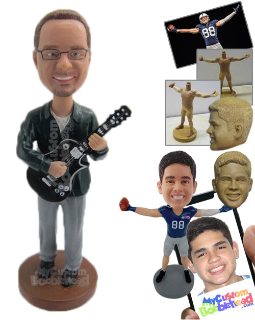 Guitarist Pal Playing Guitar Wearing a Jacket Personalized Bobblehead