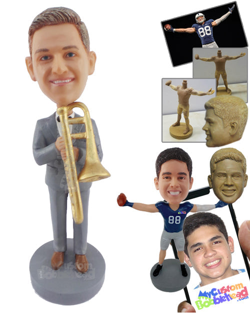 Handsome Man Holding a Trumpet Personalized Bobblehead