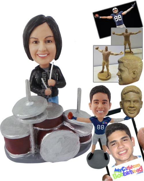 Lady Playing Drums Personalized Bobblehead