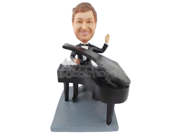 Custom Bobblehead Man Playing A Large Piano - Musicians & Arts Percussion Instruments Personalized Bobblehead & Cake Topper