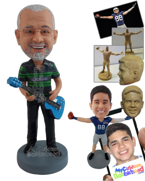 Dude Ready to Play His Electric Guitar Wearing a Polo Shirt and Nice Shoes Personalized Bobblehead