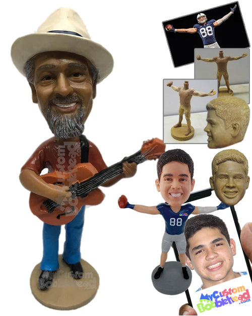 Male Guitarist Playing Guitar and Wearing a Casual Outfit Personalized Bobblehead