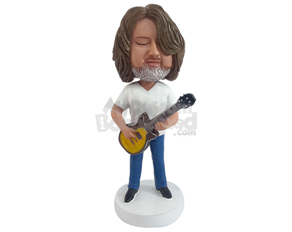 Custom Bobblehead Inspired guitar player wearing a v-neck t-shirt and cool shoes - Musicians & Arts Strings Instruments Personalized Bobblehead & Action Figure