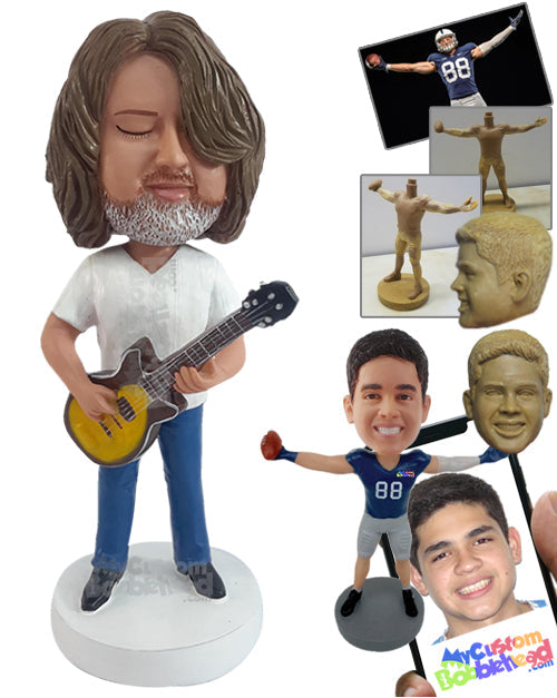 Inspired guitar player wearing a v-neck t-shirt and cool shoes Personalized Bobblehead