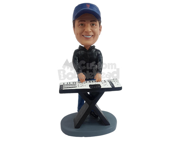 Custom Bobblehead Cool electric keyboard player wearing a nice hoodie and jeans - Musicians & Arts Percussion Instruments Personalized Bobblehead & Action Figure