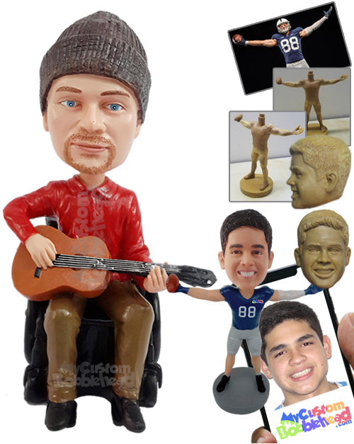 Stylish dude wearing a long sleeve polo shirt ready to play some tunes on the guitar Personalized Bobblehead