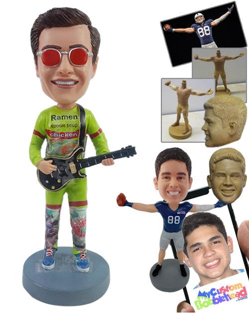 Stylish pal holding a col guitar with some rocking shoes Personalized Bobblehead