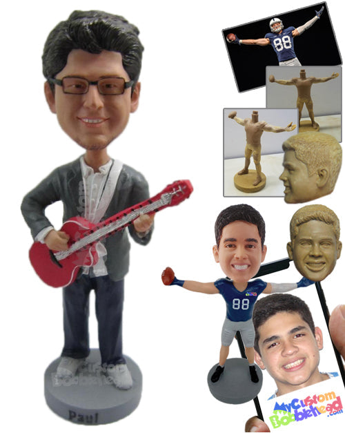 Boy Playing Guitar in Suit Personalized Bobblehead