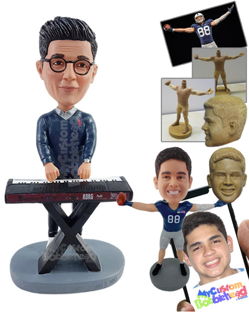 Elegant Electric Keyboard Player Wearing a Nice Sweater Personalized Bobblehead