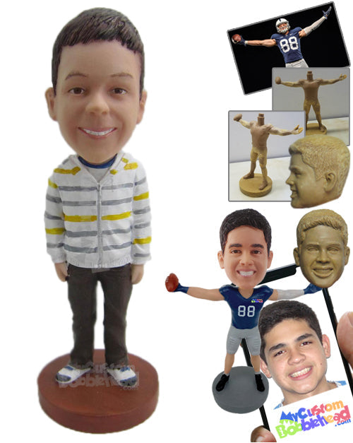 School Boy Wearing Jacket and Jeans Personalized Bobblehead