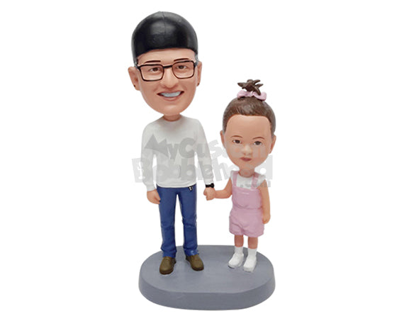 Custom Bobblehead Fashionable dad with his young daughter wearing nice cool clothe - Parents & Kids Dad & Kids Personalized Bobblehead & Action Figure