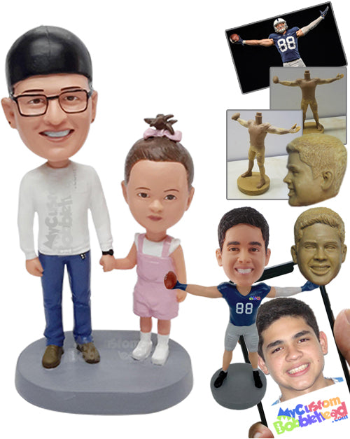 Fashionable Dad with His Young Daughter Wearing Nice Cool Clothes Personalized Bobblehead