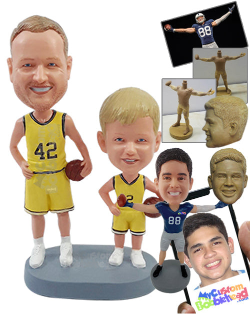 Basketball Dad and Son Aficionados Wearing the Same Outfit Ready to Have Some Ball Game Personalized Bobblehead