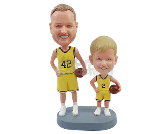 Basketball Dad and Son Aficionados Wearing the Same Outfit Ready to Have Some Ball Game Personalized Bobblehead