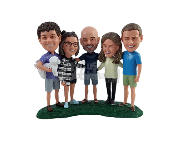 Custom Bobblehead Happy big family wearing casual clothe spending great time together with their dog pet - Parents & Kids Mom, Dad & Kids Personalized Bobblehead & Action Figure