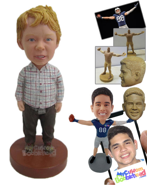 Boy in Stylish Shirt and Jeans with Boots Personalized Bobblehead