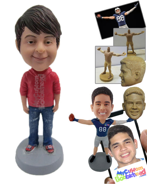 Boy in Fashionable Jacket, Jeans, and Sneakers Personalized Bobblehead