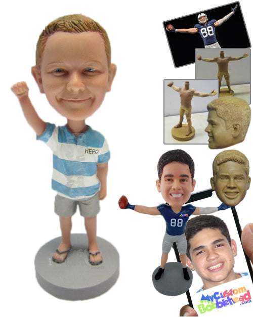 Small Boy in T-Shirt and Jeans Waving Hello Personalized Bobblehead