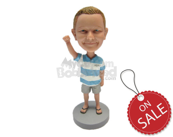 Custom Bobblehead Small Boy In T-Shirt And Jeans Waving Hello - Parents & Kids Babies & Kids Personalized Bobblehead & Cake Topper