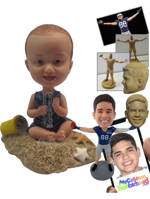 Baby Boy Playing in the Sand Personalized Bobblehead