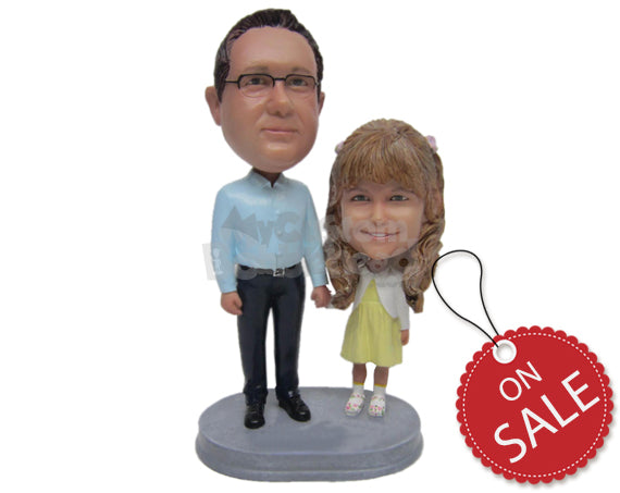 Custom Bobblehead Father And Daughter Posing For A Picture - Parents & Kids Dad & Kids Personalized Bobblehead & Cake Topper