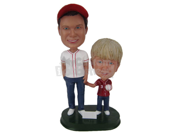 Baseball Loving Father and Son with a Baseball in Hand Personalized Bobblehead