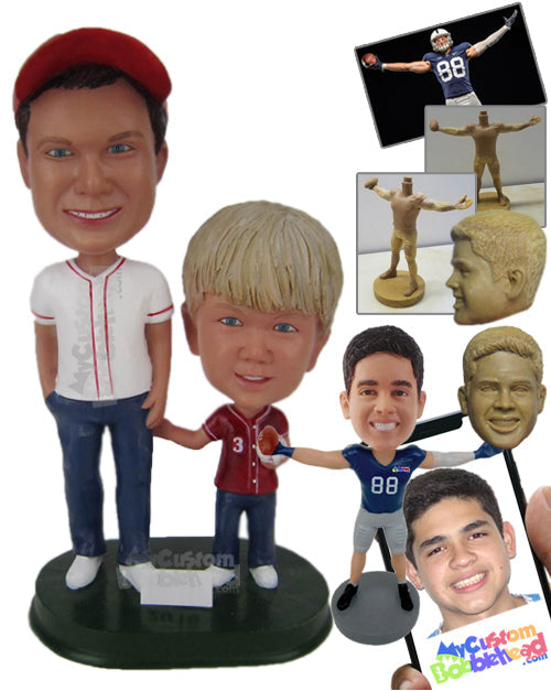 Baseball Loving Father and Son with a Baseball in Hand Personalized Bobblehead