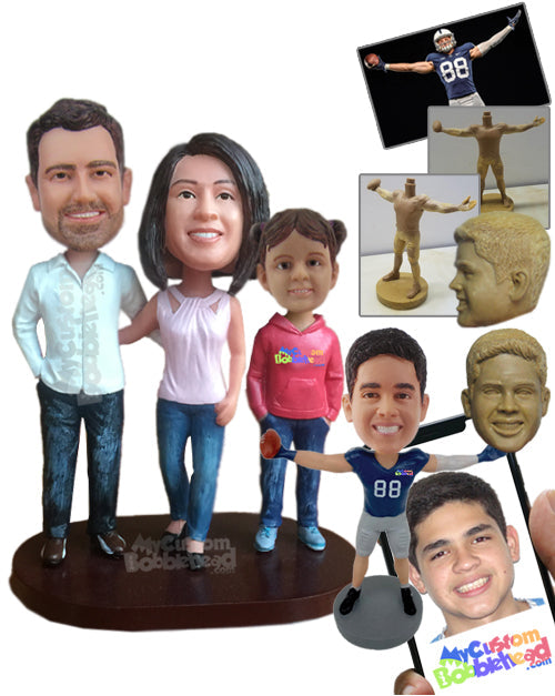 Father, Mother And Daughter Trio Wearing Jeans Personalized Bobblehead