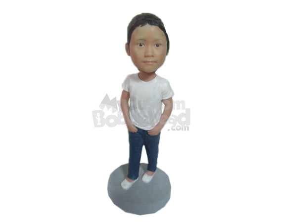 Custom Bobblehead School Girl In T-Shirt And Jeans With Sneakers - Parents & Kids Babies & Kids Personalized Bobblehead & Cake Topper