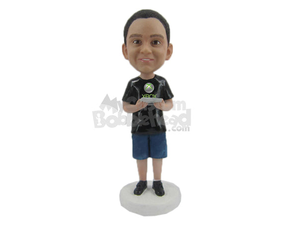 Custom Bobblehead Boy In T-Shirt Playing With Mobile - Parents & Kids Babies & Kids Personalized Bobblehead & Cake Topper