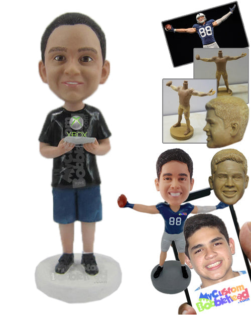 Boy in T-Shirt Engrossed with Mobile Phone Personalized Bobblehead