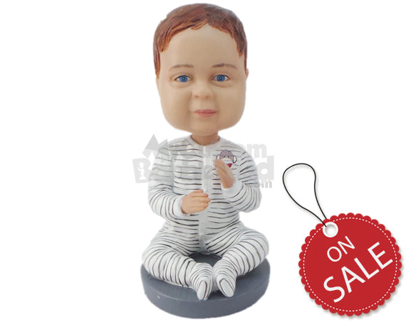 Custom Bobblehead Small Boy Sitting Wearing A Baby Suit - Parents & Kids Babies & Kids Personalized Bobblehead & Cake Topper