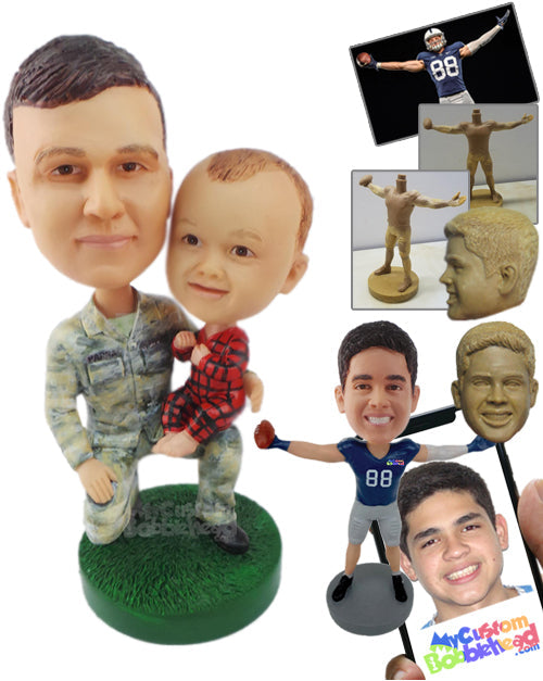 Military Father and Son Enjoying the Outdoors Personalized Bobblehead