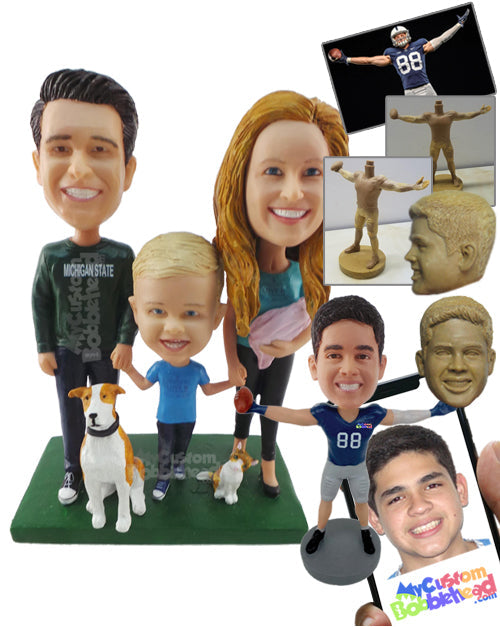 Beautiful Family of Three with a Dog Personalized Bobblehead