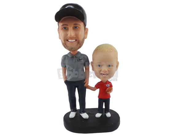 Custom Bobblehead Dad And His Son Holding Hands - Parents & Kids Dad & Kids Personalized Bobblehead & Cake Topper