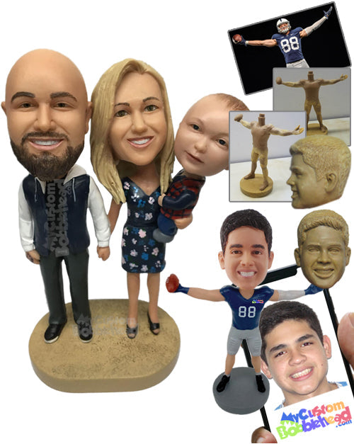 Beautiful Family of Three with Son in Mother's Lap Personalized Bobblehead